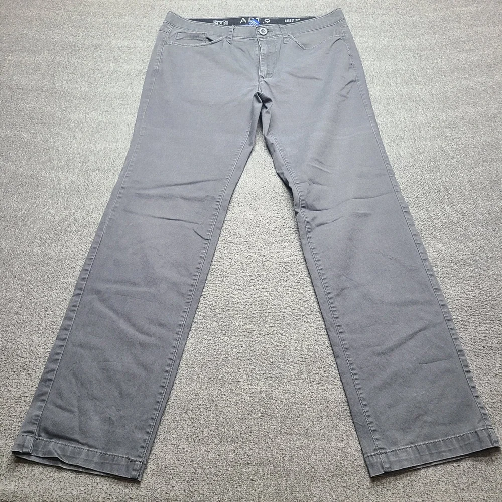 Apt.‎ 9 Straight Fit Pants Mens 34x32 Gray Excellent Premier Flex Cotton Blend